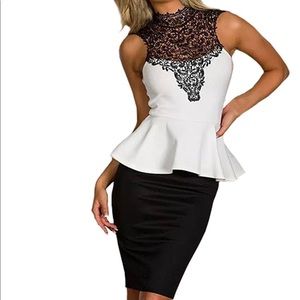 Beautiful classic black and white peplum dress